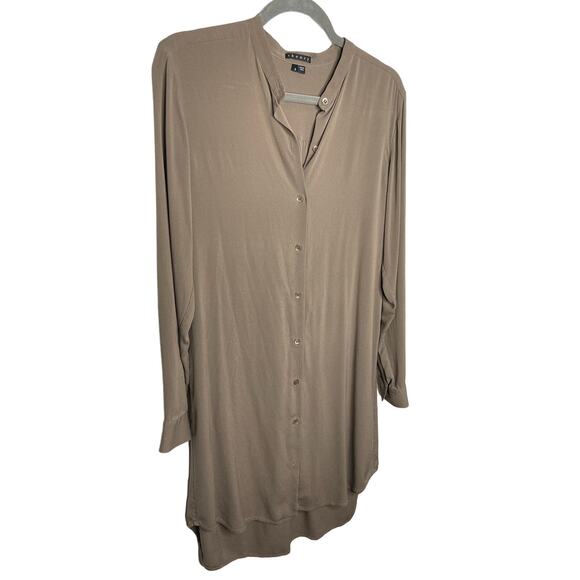 Theory Long Sleeve Button Front High Low Tunic Shirt Dress Brown Size 6 - Picture 1 of 6